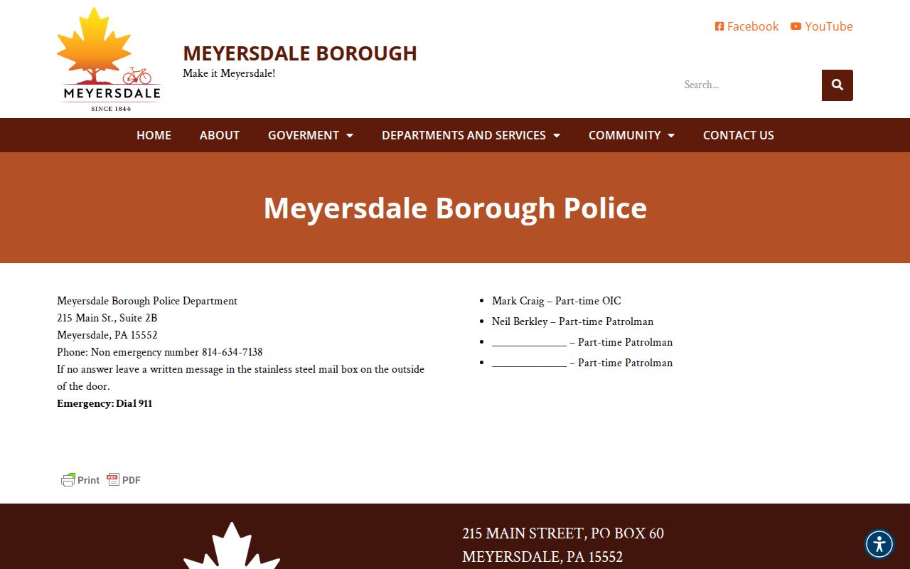 Meyersdale criminal records police contact and message instructions