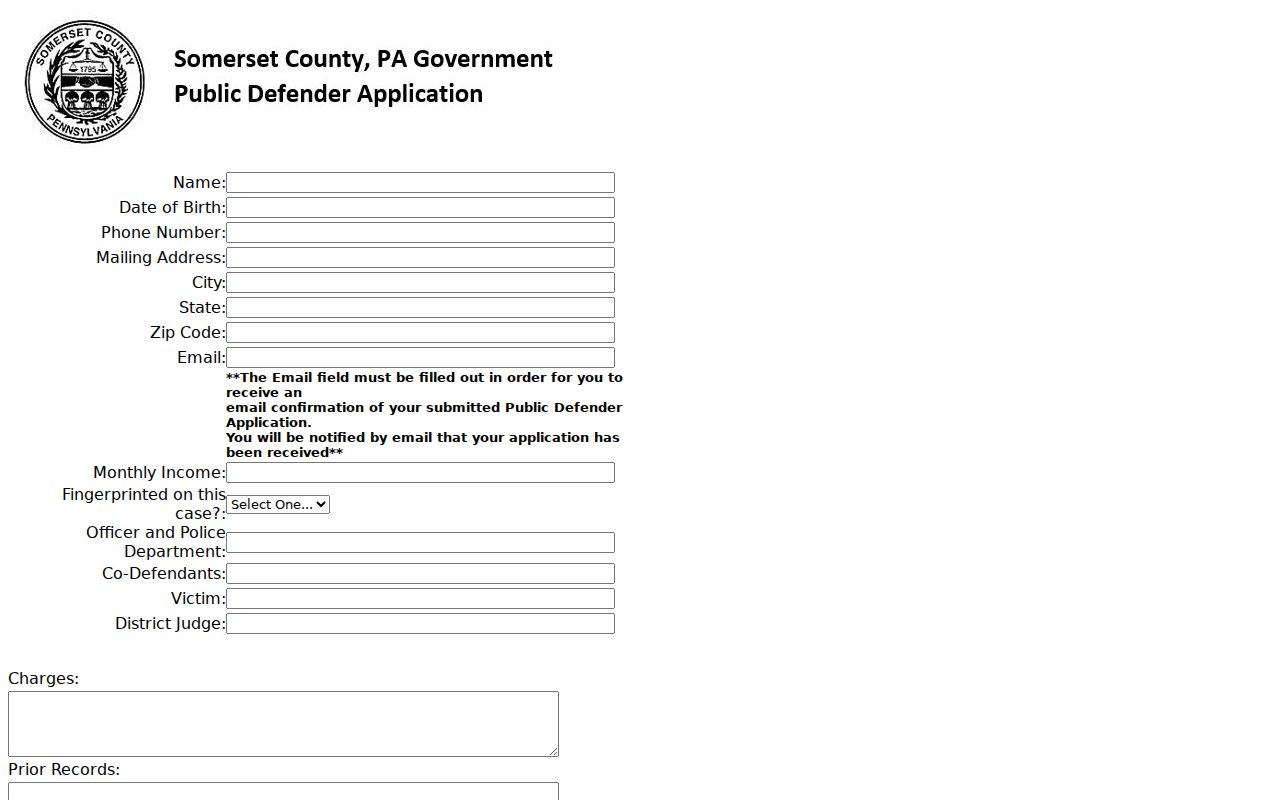 Somerset County criminal case public defender application fields