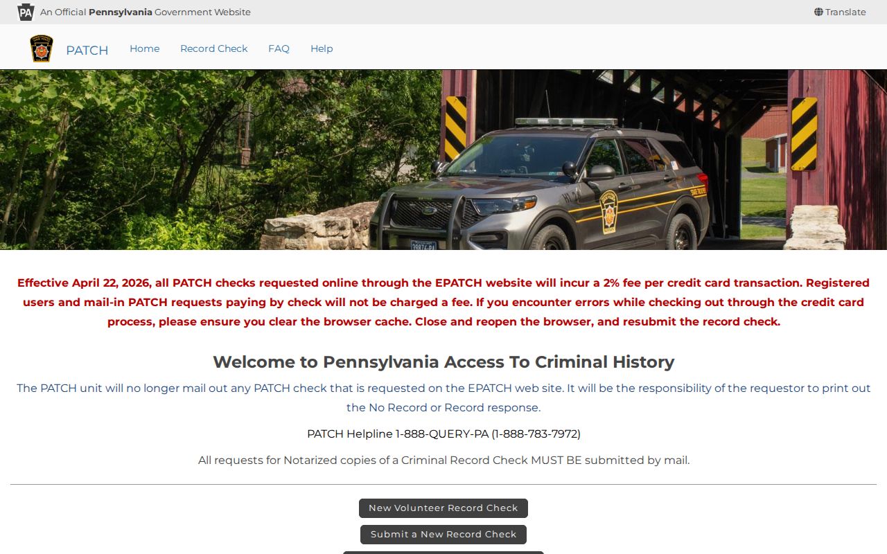 Somerset County criminal history request through PATCH