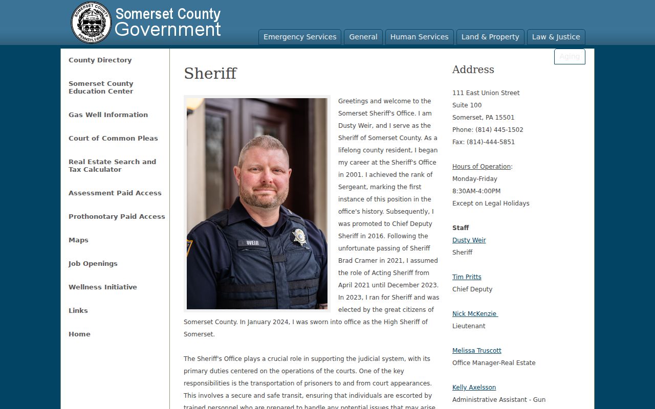 Somerset County Sheriff criminal warrant and court process information