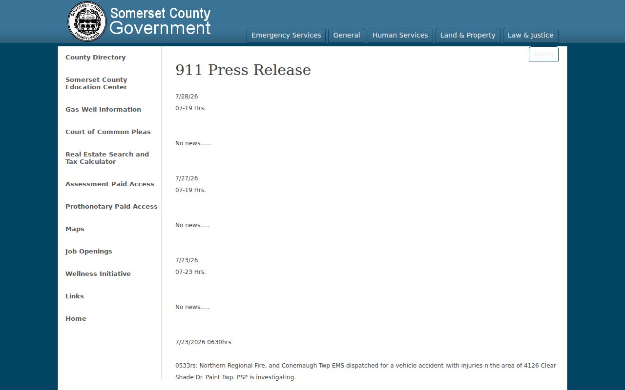 Somerset County arrest records 911 incident log fallback