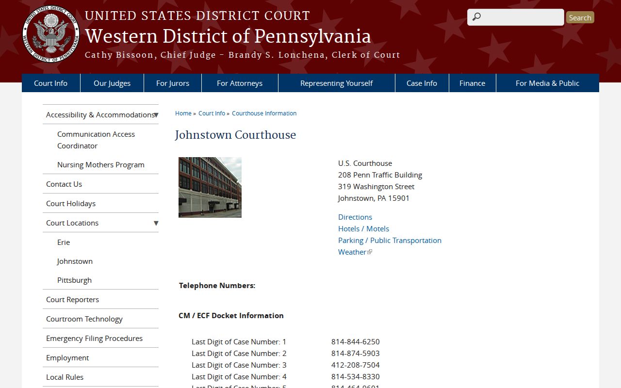 Federal criminal court case office serving Somerset County
